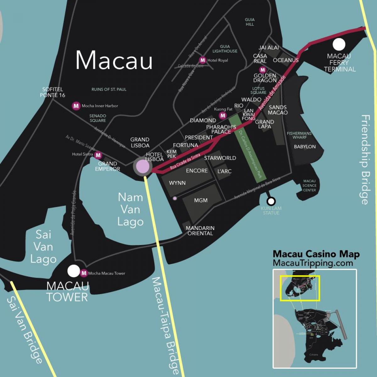 ਨਕਸ਼ਾ ਦੇ Macau, ਚੀਨ casinos